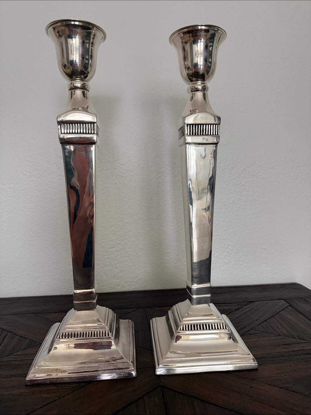 Pottery Barn Maxfield Hotel Candlesticks Pair Silver Plated 14” Tall Set of 2